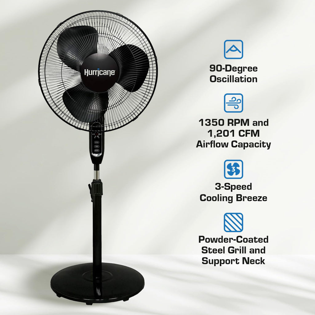 Black 16" Oscillating Pedestal Stand Fan with Remote Control J336052