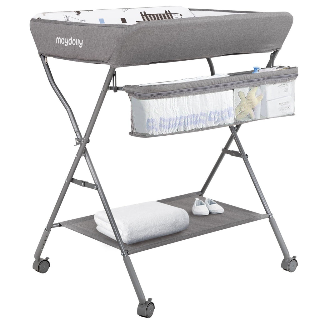 Portable Adjustable Height Folding Baby Changing Table with Wheels C82707
