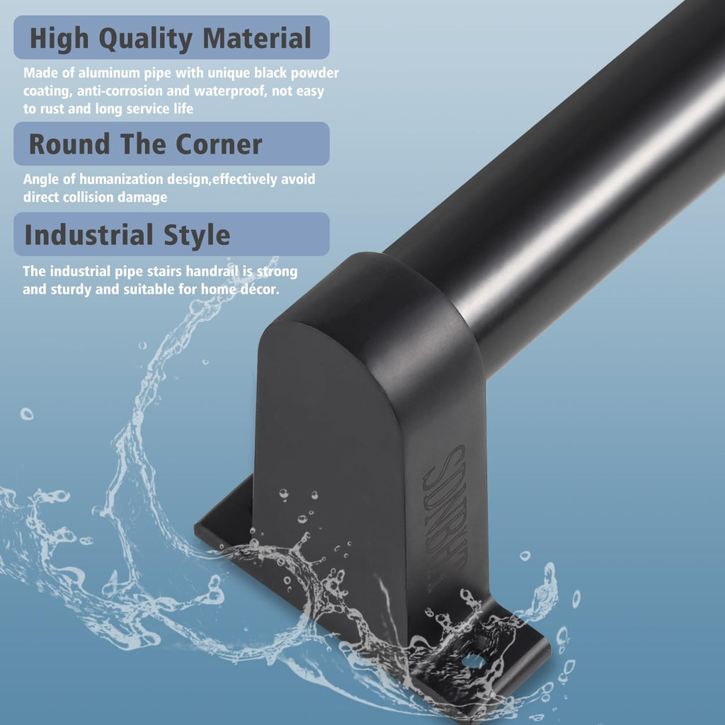 Black Aluminum 1.5" Pipe Stair Handrail 5ft F647