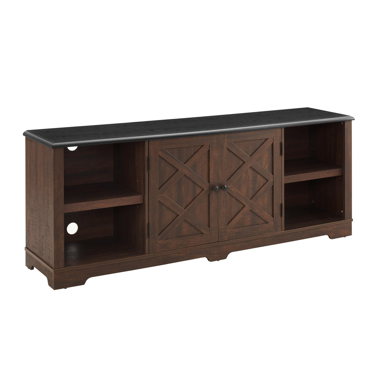 Espresso and Black TV Media Stand with Open Shelves and Closed Cabinets J891562