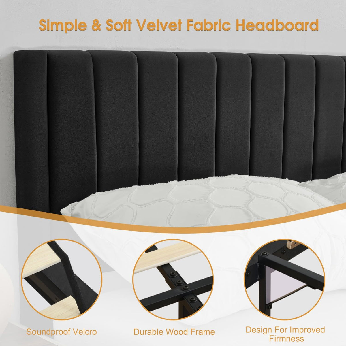 Queen Size Velvet Upholstered Platform Bed Frame T723134