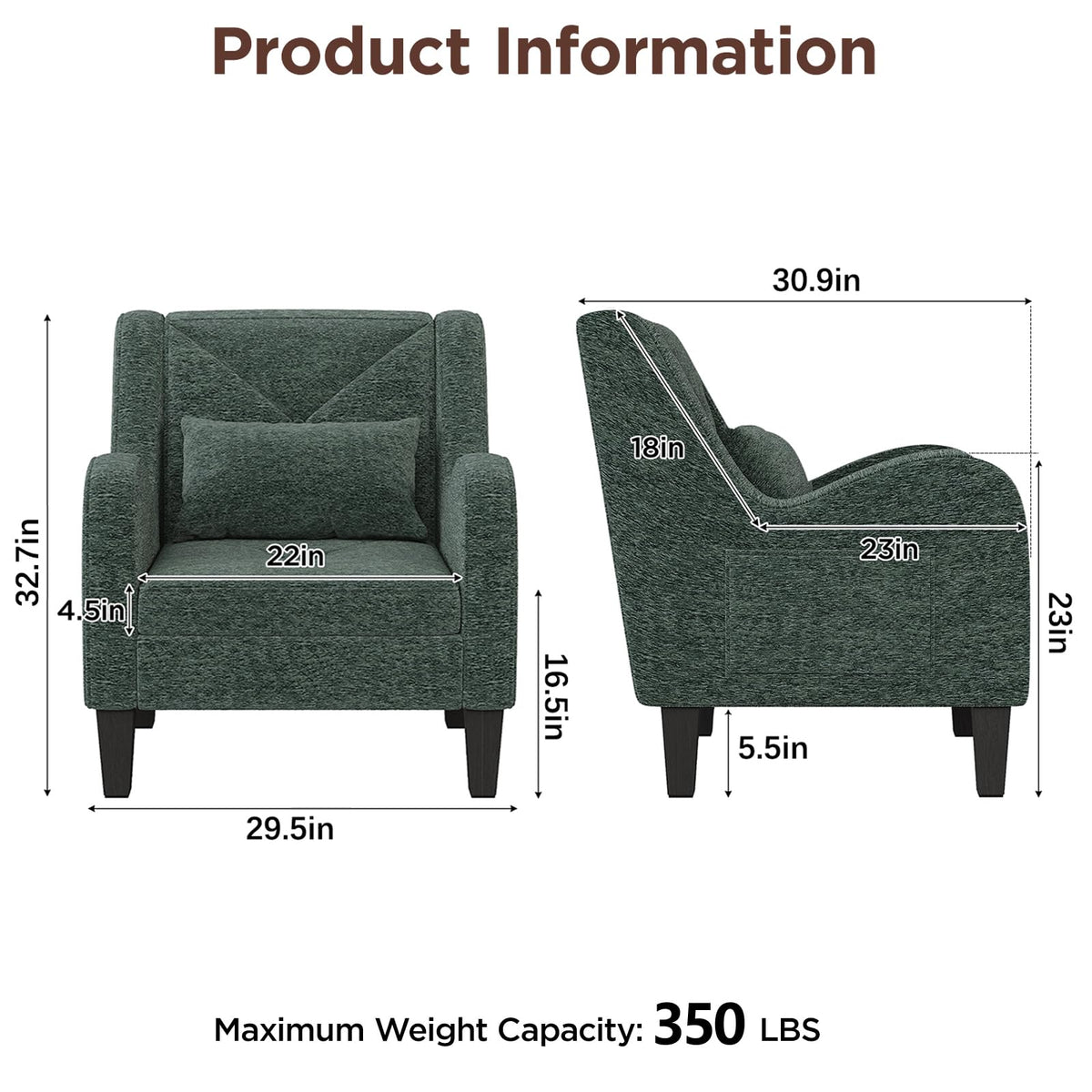 Green Chenille Upholstered Accent Chair with Lumbar Pillow A440102