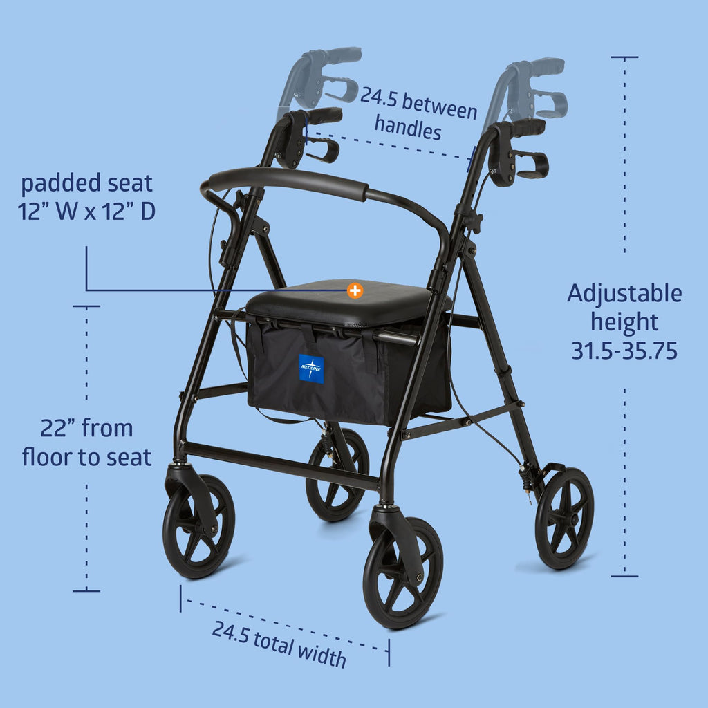 Burgundy Aluminum Rollator Walker with 8” Wheels and Padded Seat Z829437