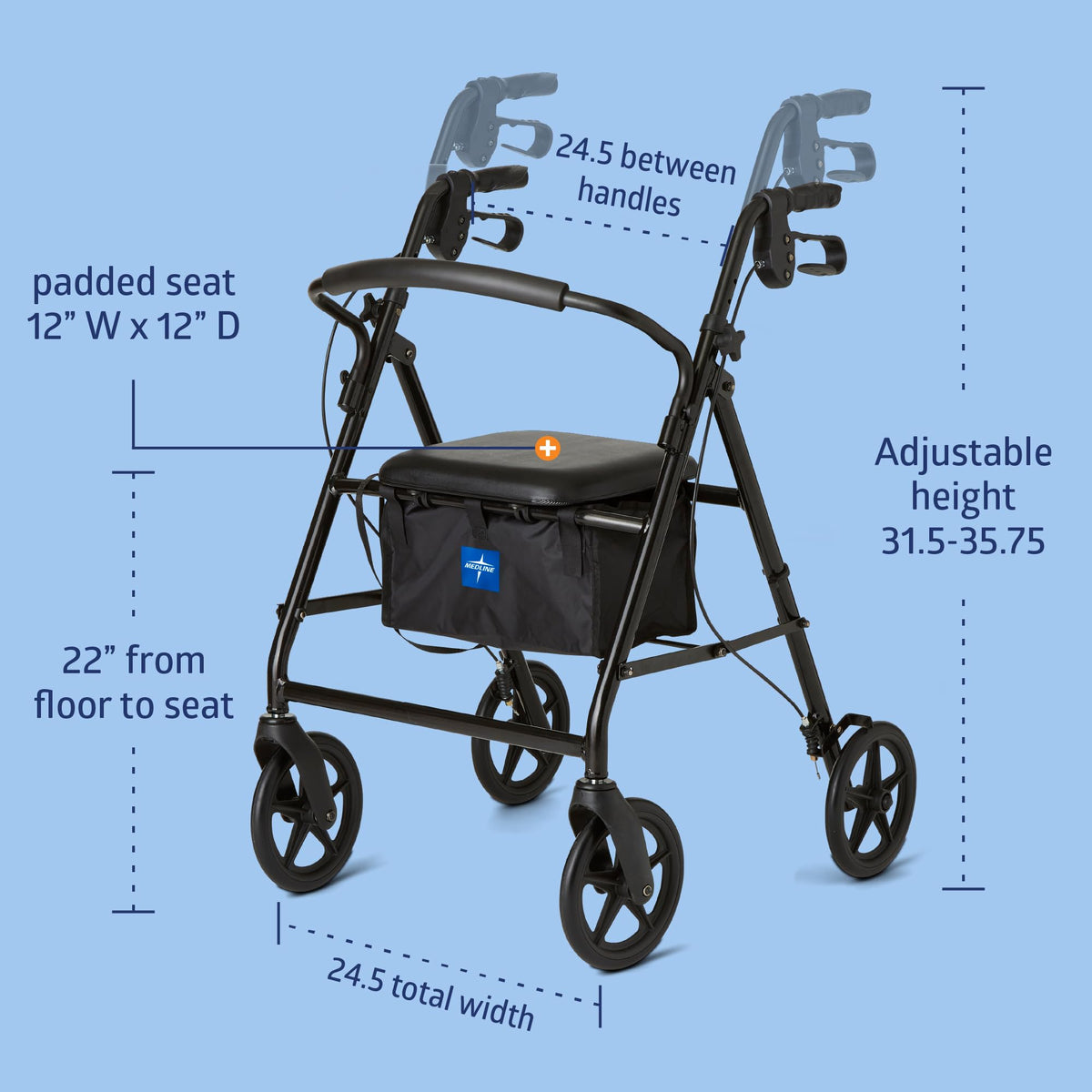 Burgundy Aluminum Rollator Walker with 8” Wheels and Padded Seat Z829437
