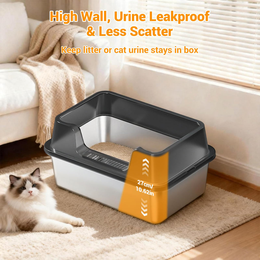 XL Stainless Steel Enclosed Cat Litter Box with Scoop J414