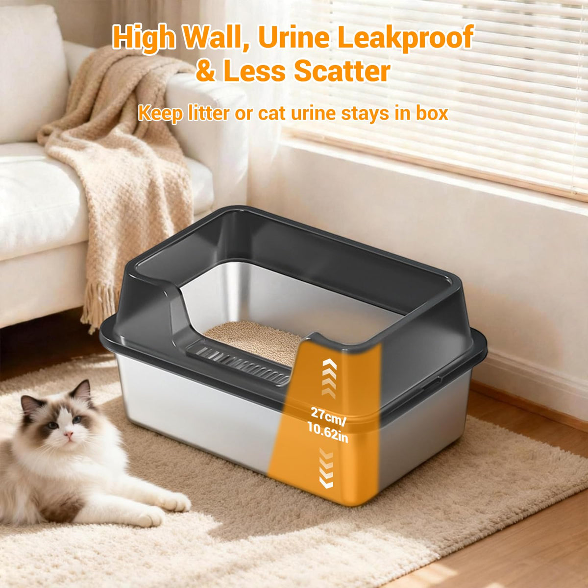 XL Stainless Steel Enclosed Cat Litter Box with Scoop J414