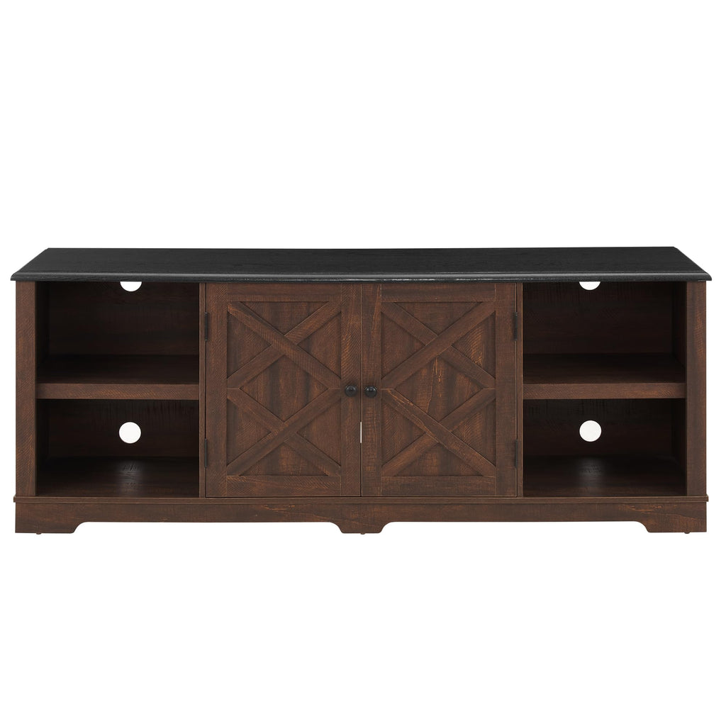 Espresso and Black TV Media Stand with Open Shelves and Closed Cabinets J891562