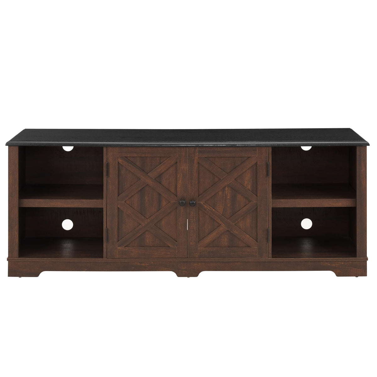 Espresso and Black TV Media Stand with Open Shelves and Closed Cabinets J891562