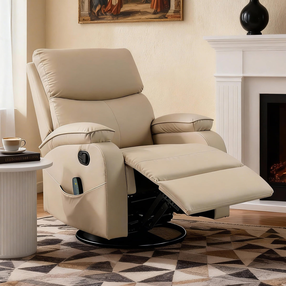 Beige Leather Swivel Rocking Recliner Chair S309960