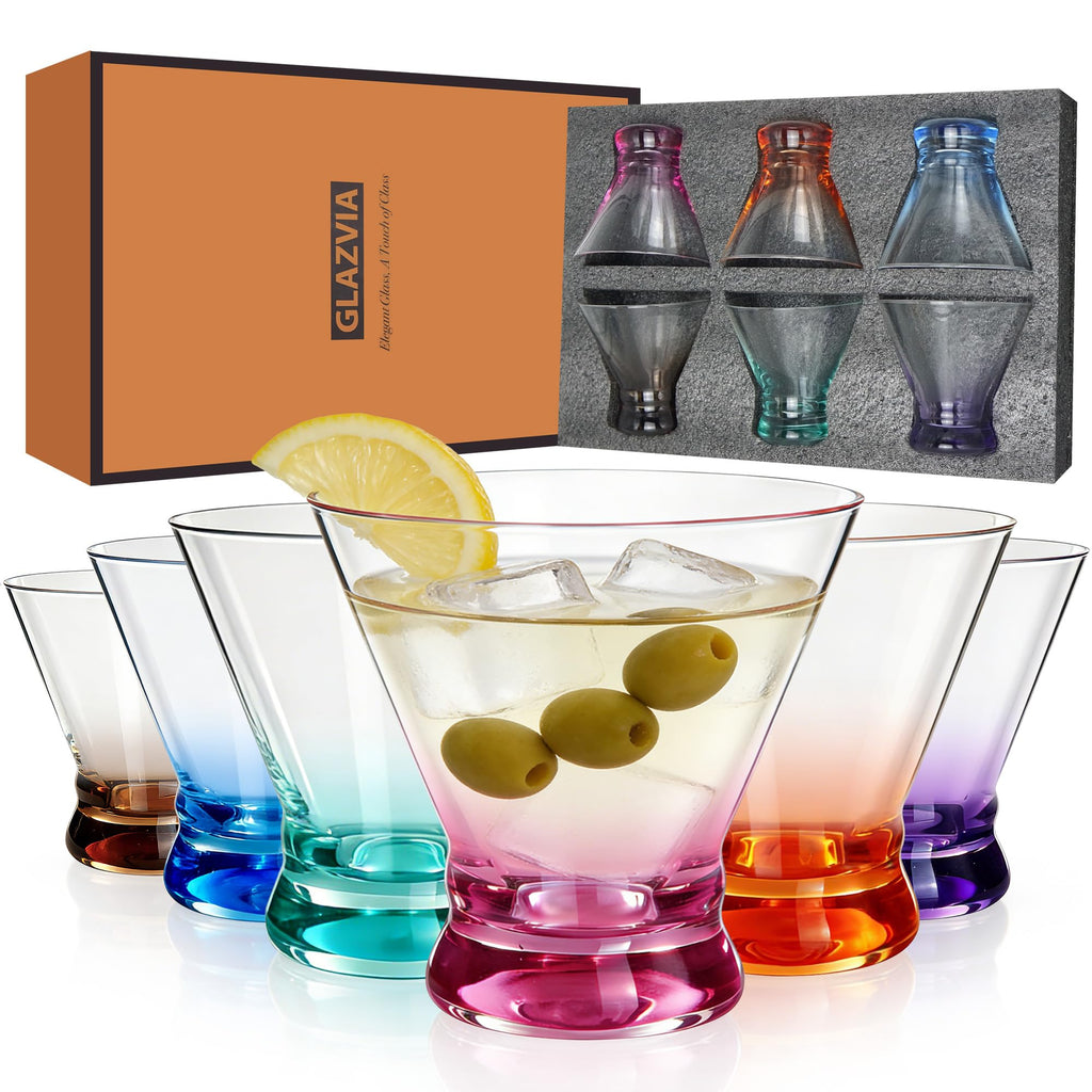 Multi Colored Stemless Martini Glasses Set of 6 D88468