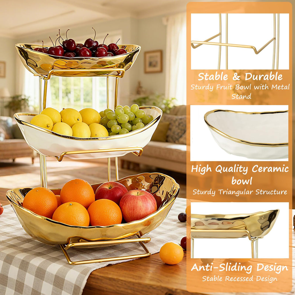3 Tier Ceramic Fruit Bowl with Metal Rack K2270