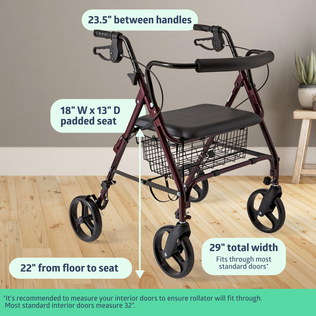 Burgundy Aluminum Bariatric Rollator Walker with Seat N74399
