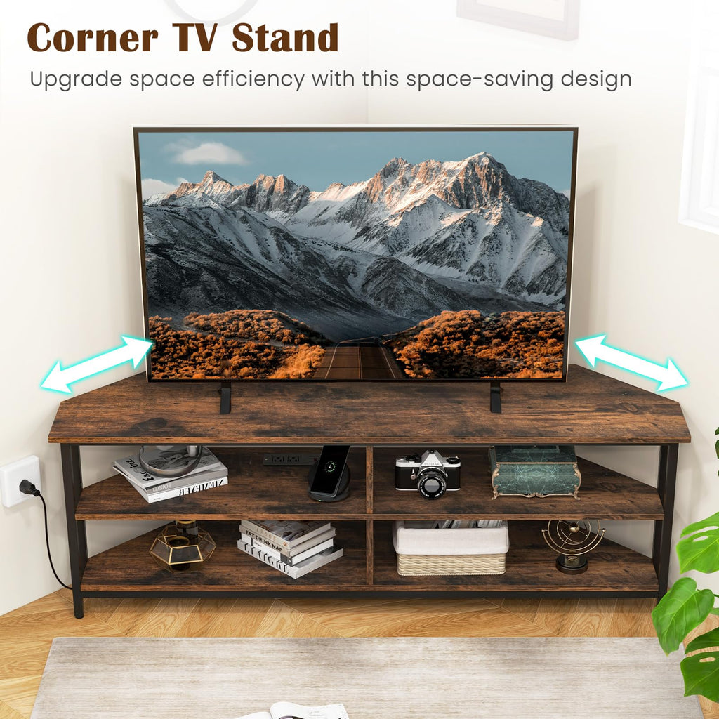 Corner TV Stand for TVs up to 65" with AC Outlets and Storage Shelves W27566
