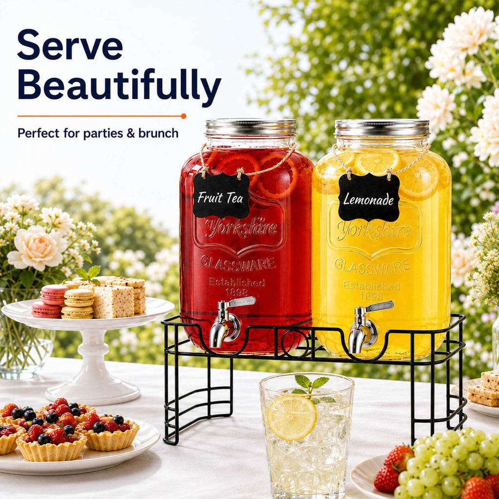 2 Gallon Glass Drink Dispensers with Stand, 2 Pack X1883
