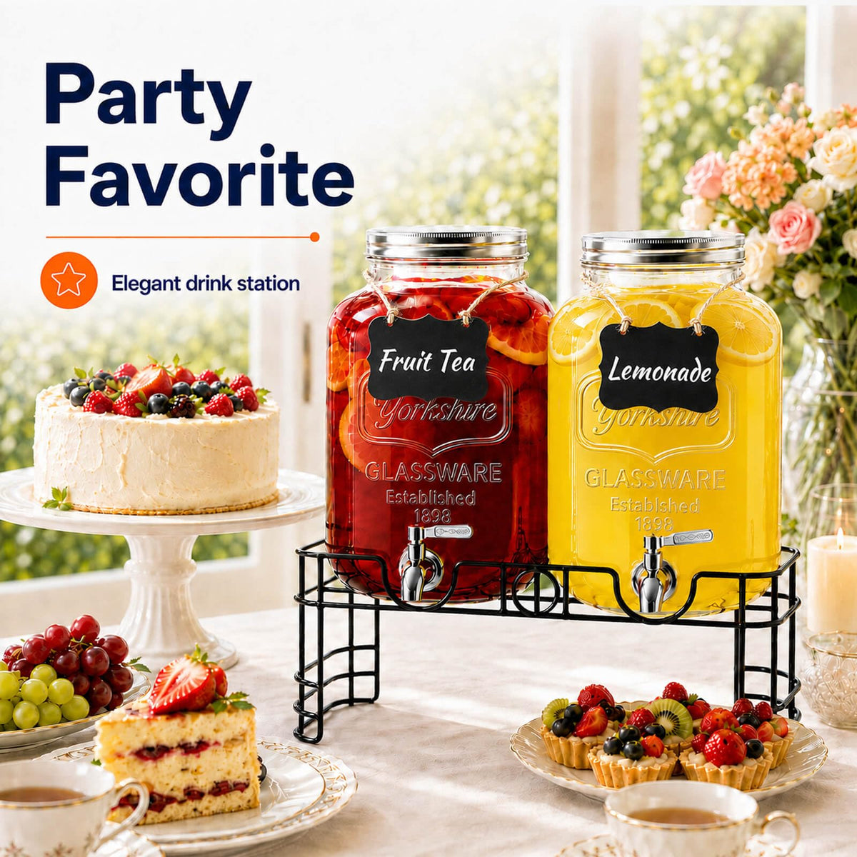 2 Gallon Glass Drink Dispensers with Stand, 2 Pack X1883