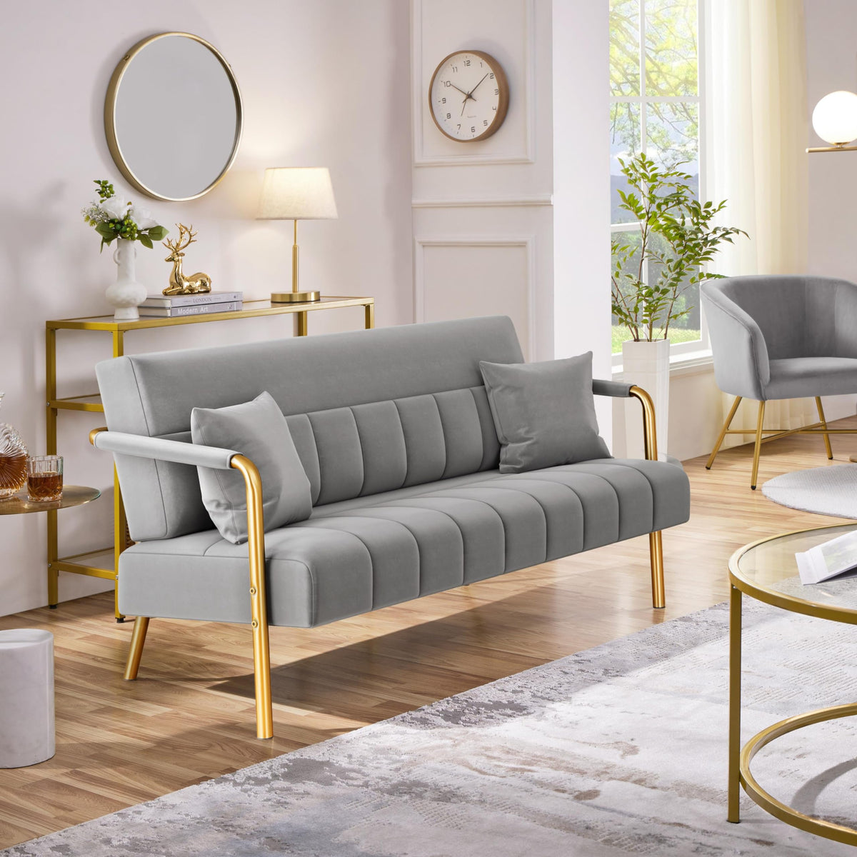 Light Gray 2 Seater Sofa with Gold-Tone Legs B68725