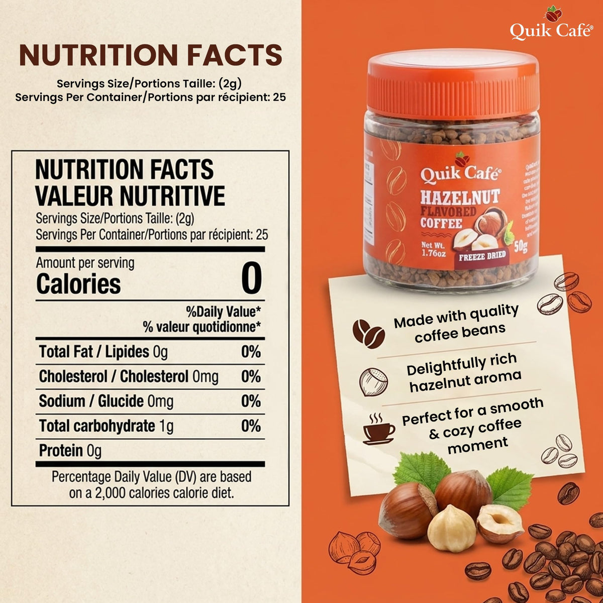 Hazelnut Freeze Dried Instant Coffee 1.76 oz B9704
