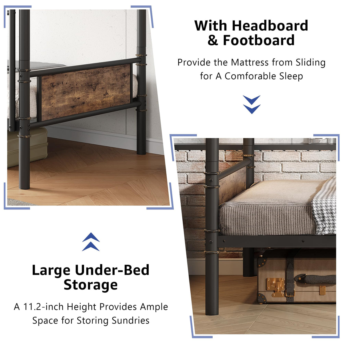 Twin Over Twin Metal Bunk Bed with Safety Guard Rails M84386
