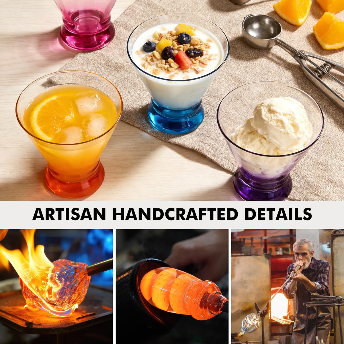 Multi Colored Stemless Martini Glasses Set of 6 D88468
