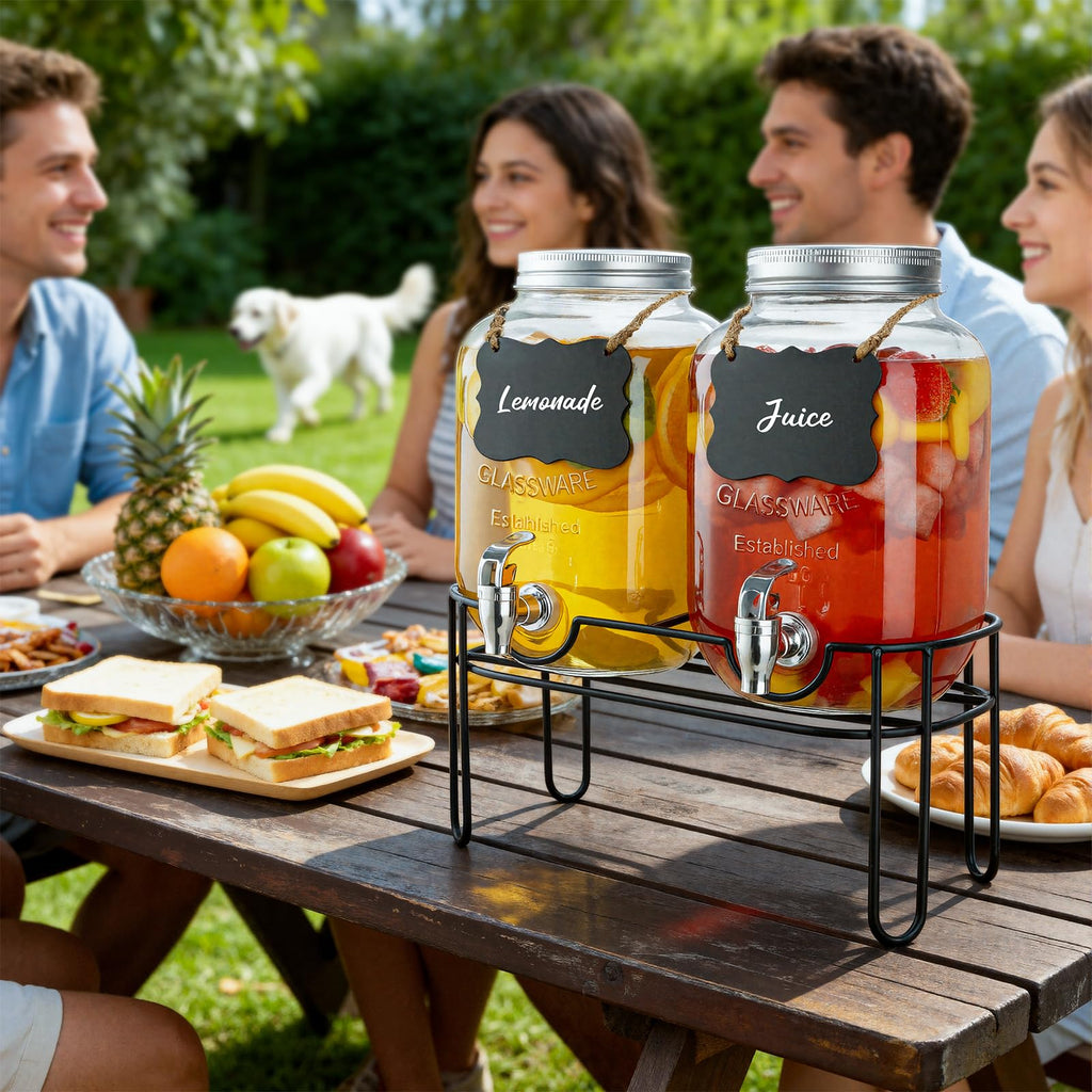 1 Gallon Glass Drink Dispenser 2 Pack with Fruit Infuser and Stand N6511