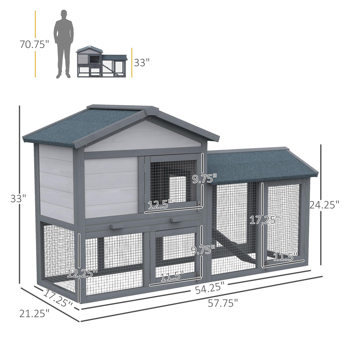 Wooden Rabbit Hutch with Ramp and Water-Resistant Roof Z604