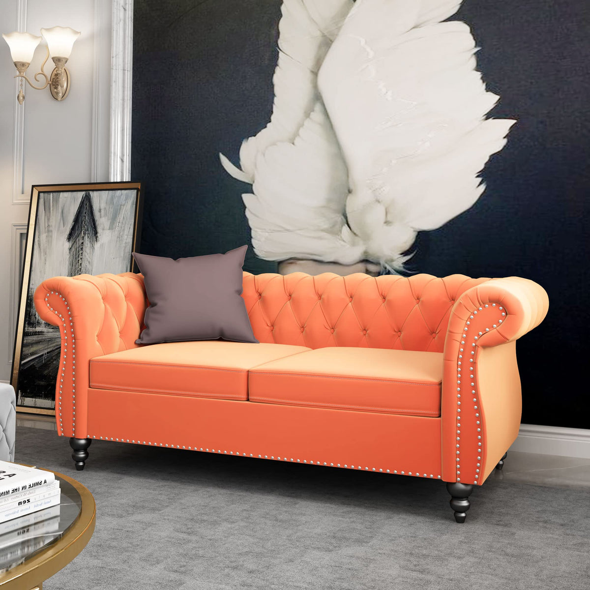 Orange Velvet 2 Seater Sofa T4786