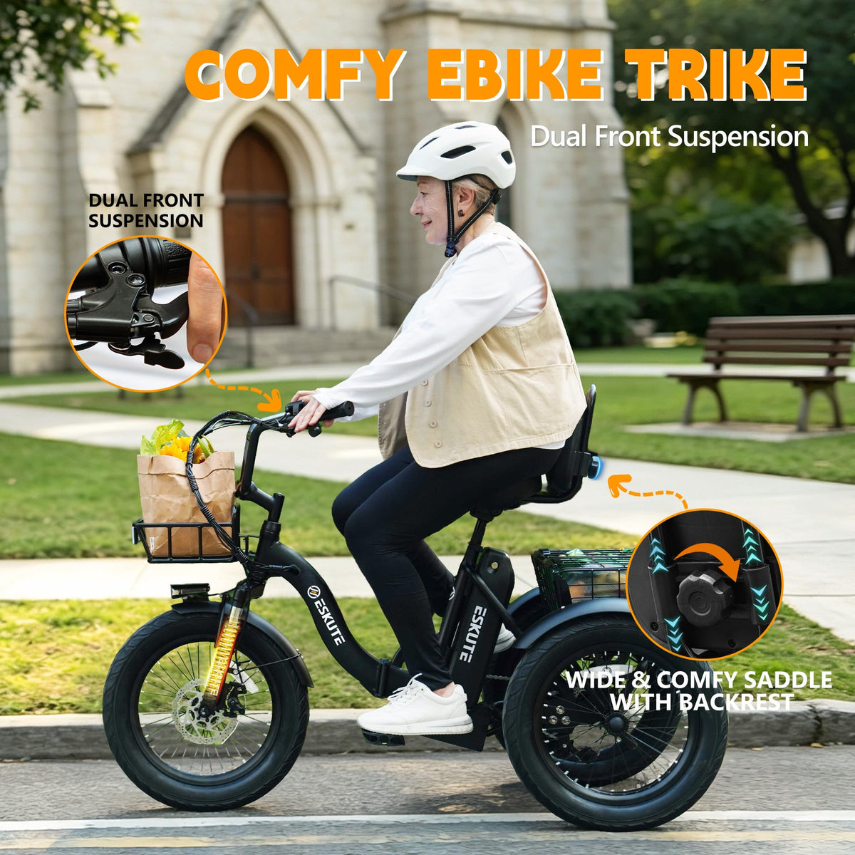 Electric Tricycle for Adults, 1200W Folding E-Trike, 48V 13Ah Battery, 18" Fat Tire 3-Wheel Electric Bike N976