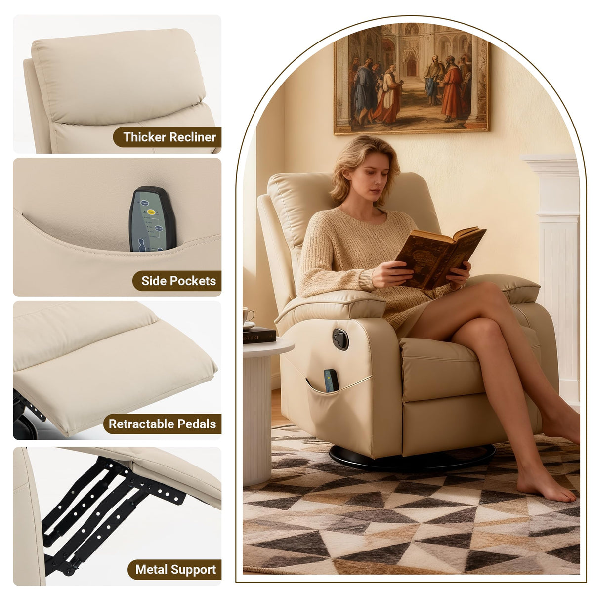 Beige Leather Swivel Rocking Recliner Chair S309960