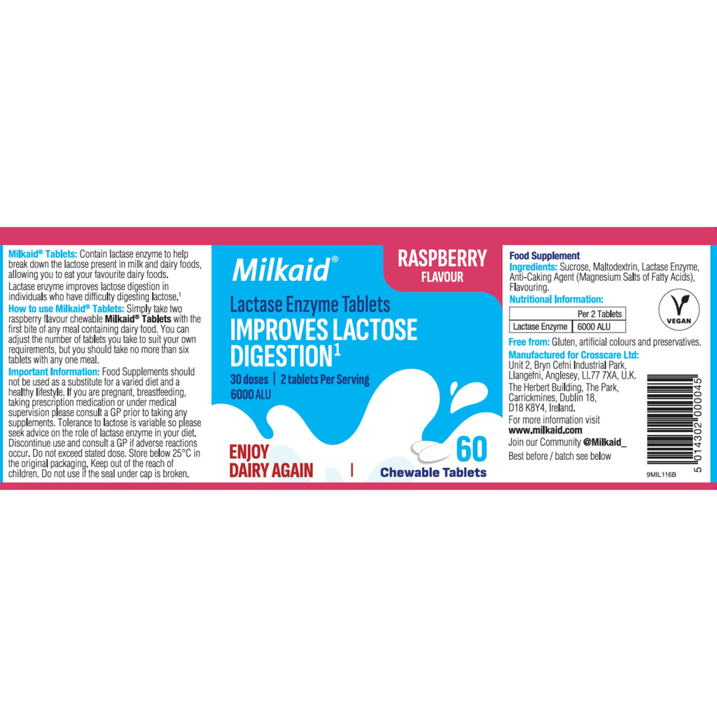 Chewable Lactase Enzyme Tablets 60 Tablets Raspberry L341784