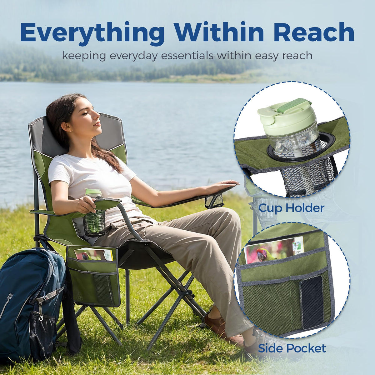 Oversized XL Camping Chair 2-Pack with Mesh Back, Green R35733