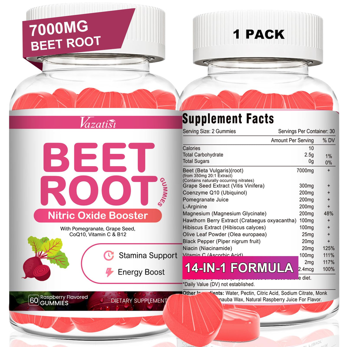 Beet Root Gummies with Coq 10, Grape Seed, Pomegranate, 60 Chews K458