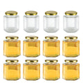 16 oz Hexagon Glass Honey Jars with Lids, 12 Pack C94802