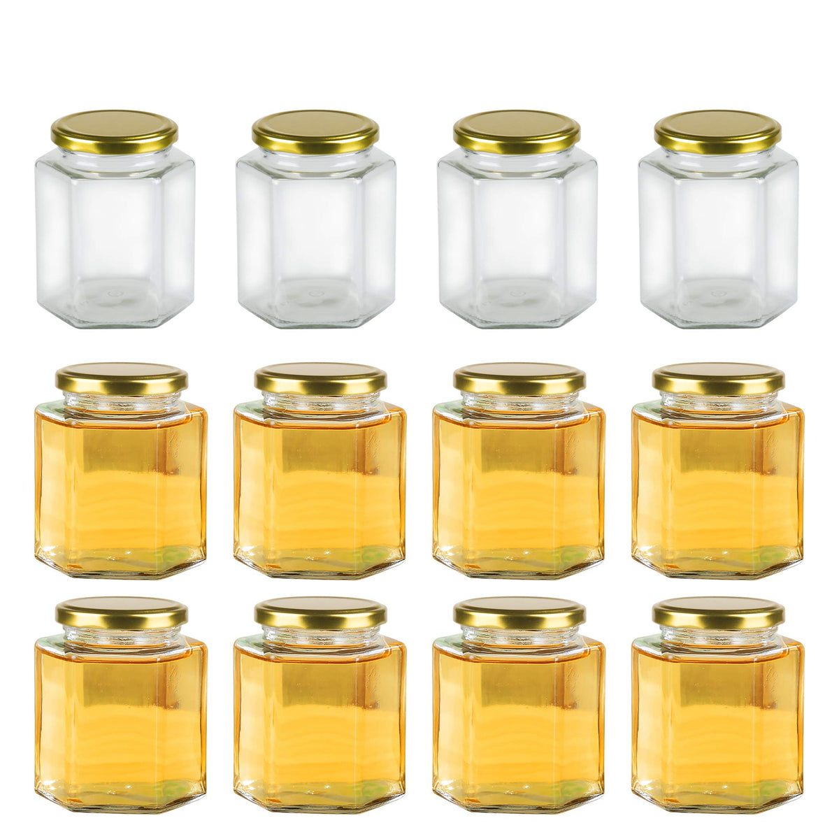 16 oz Hexagon Glass Honey Jars with Lids, 12 Pack C94802