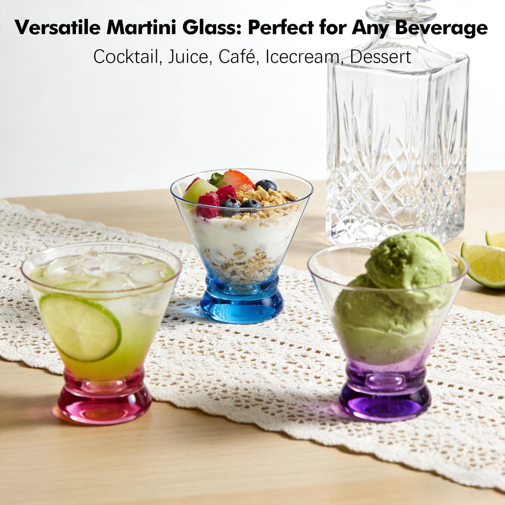 Multi Colored Stemless Martini Glasses Set of 6 D88468