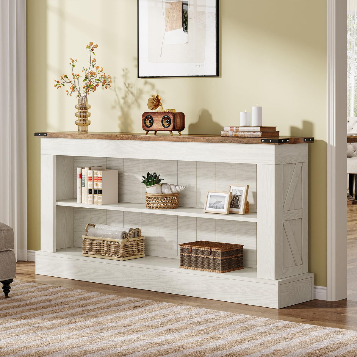 63" 3-Tier Console Table with Storage Shelves K18600
