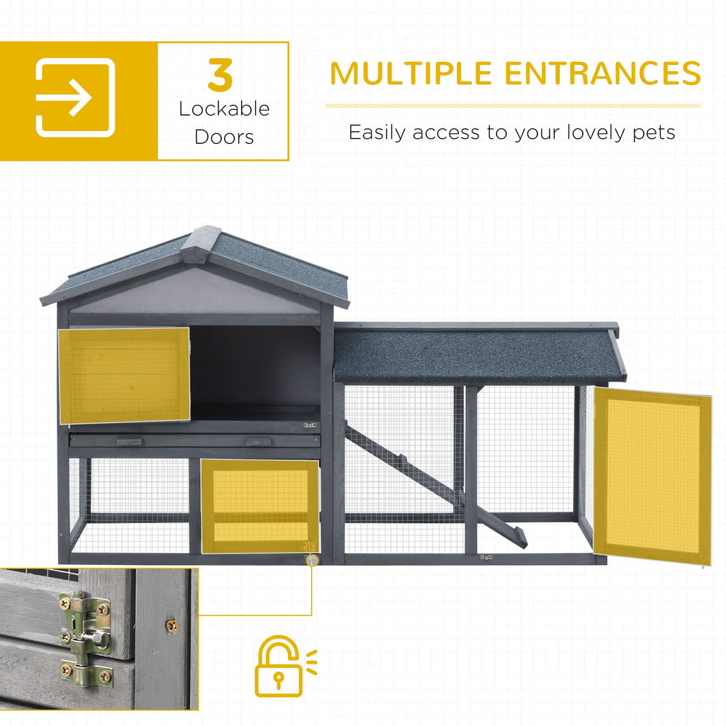 Wooden Rabbit Hutch with Ramp and Water-Resistant Roof Z604