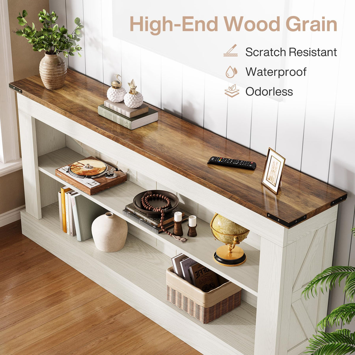 63" 3-Tier Console Table with Storage Shelves K18600
