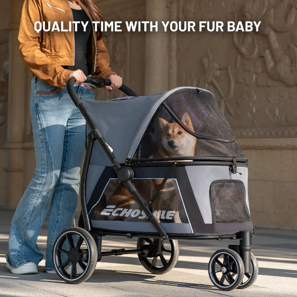 Foldable 3 Wheels Gray Dog Stroller P167
