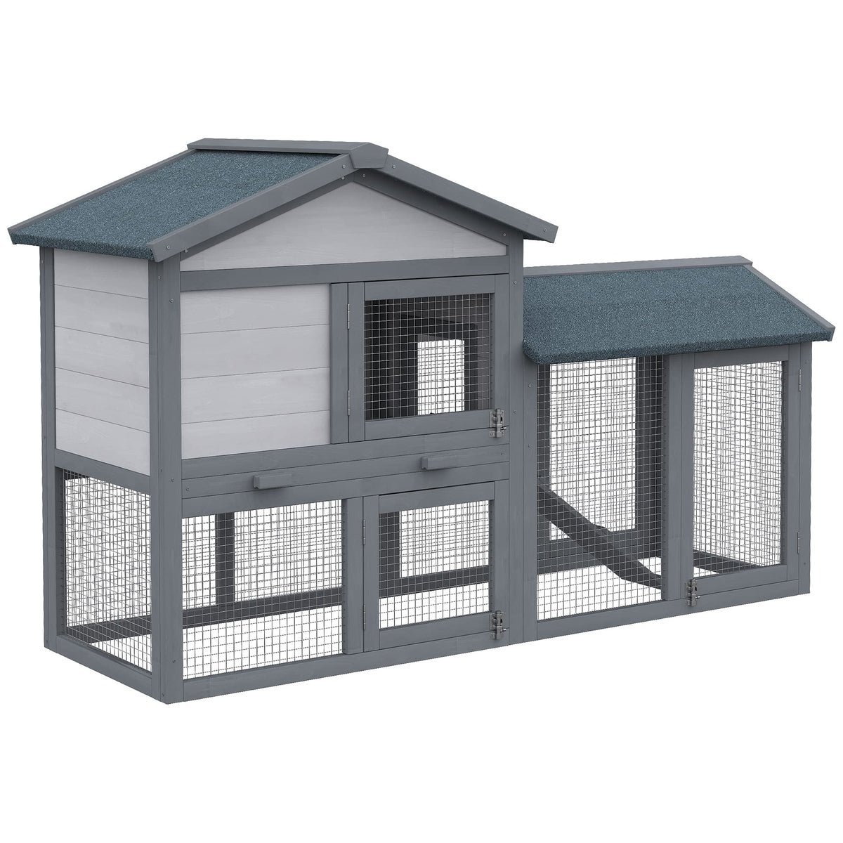 Wooden Rabbit Hutch with Ramp and Water-Resistant Roof Z604