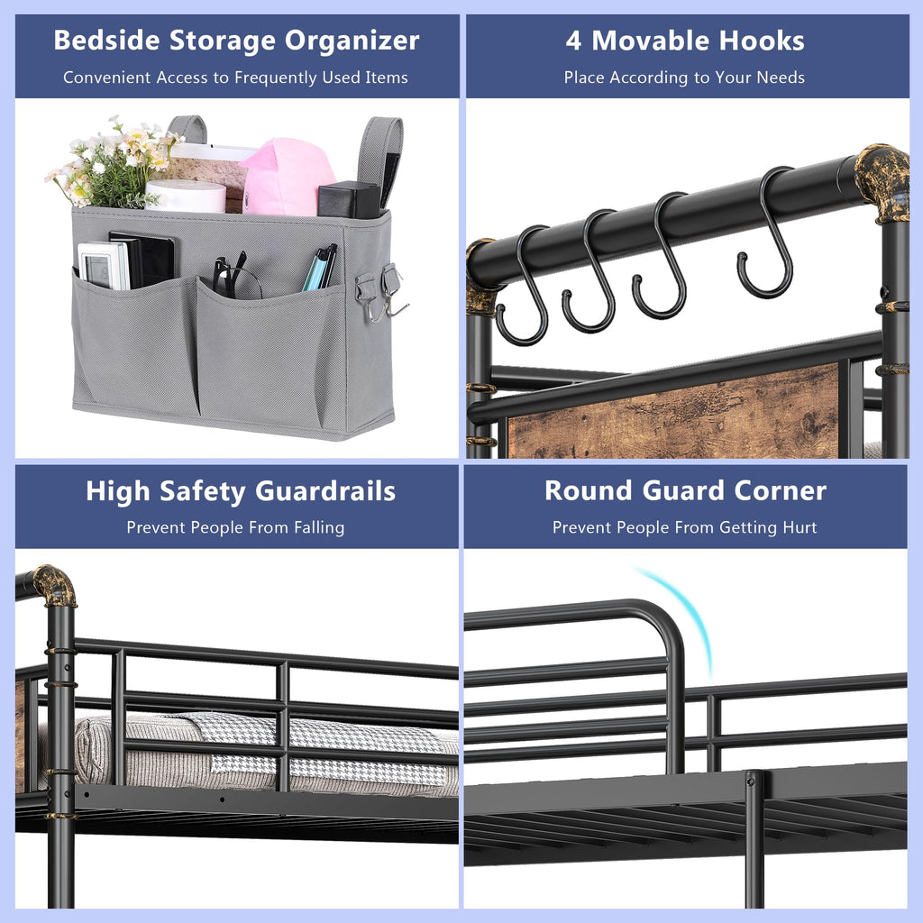 Twin Over Twin Metal Bunk Bed with Safety Guard Rails M84386