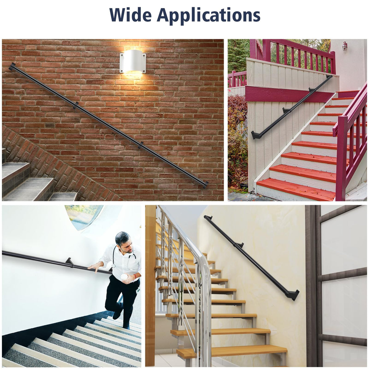 Black Aluminum 1.5" Pipe Stair Handrail 5ft F647
