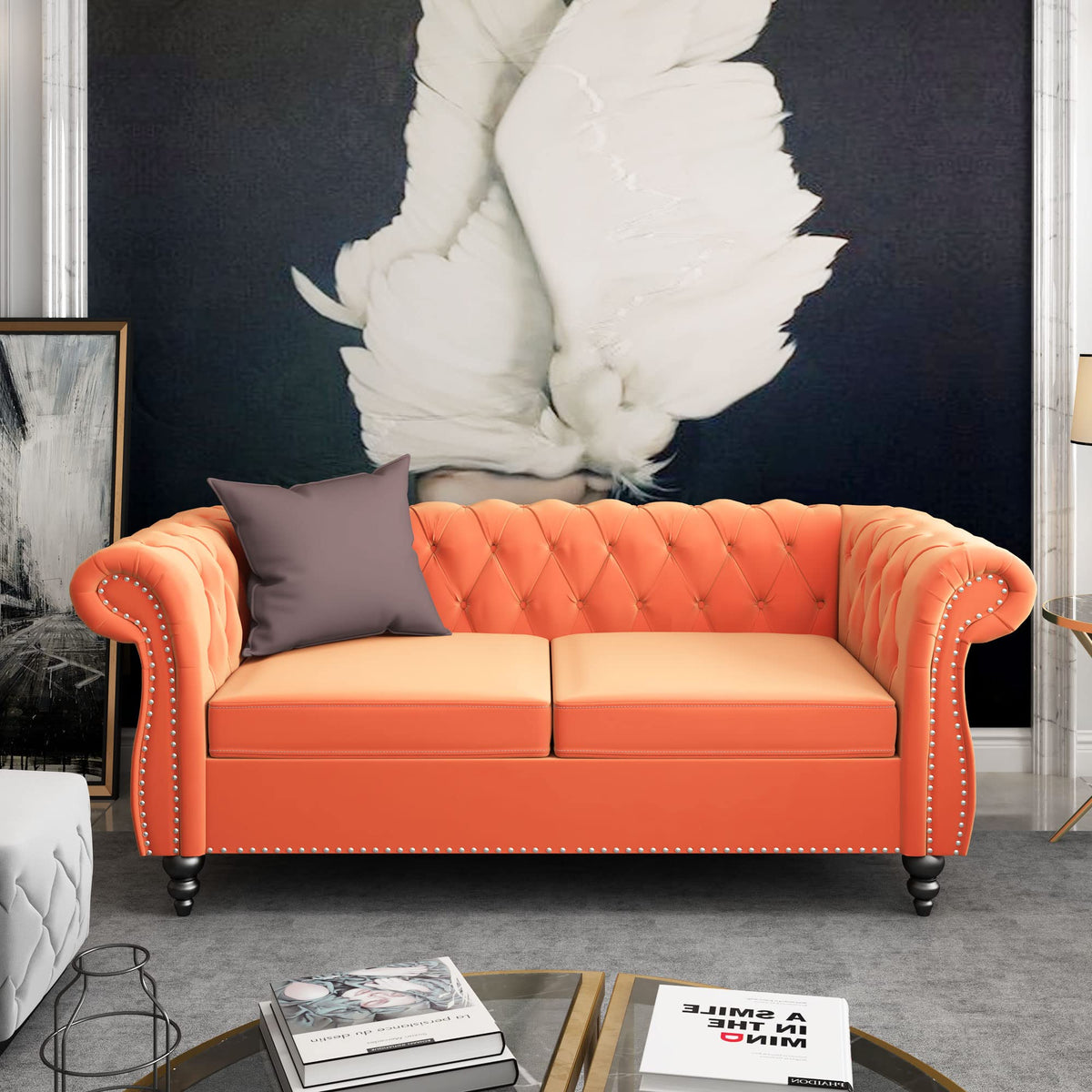 Orange Velvet 2 Seater Sofa T4786