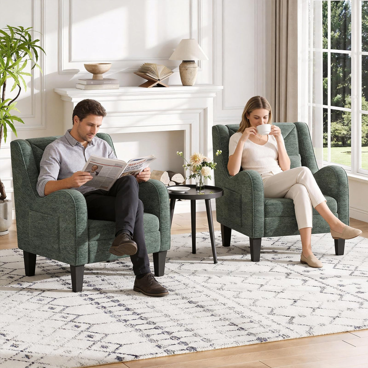 Green Chenille Upholstered Accent Chair with Lumbar Pillow A440102