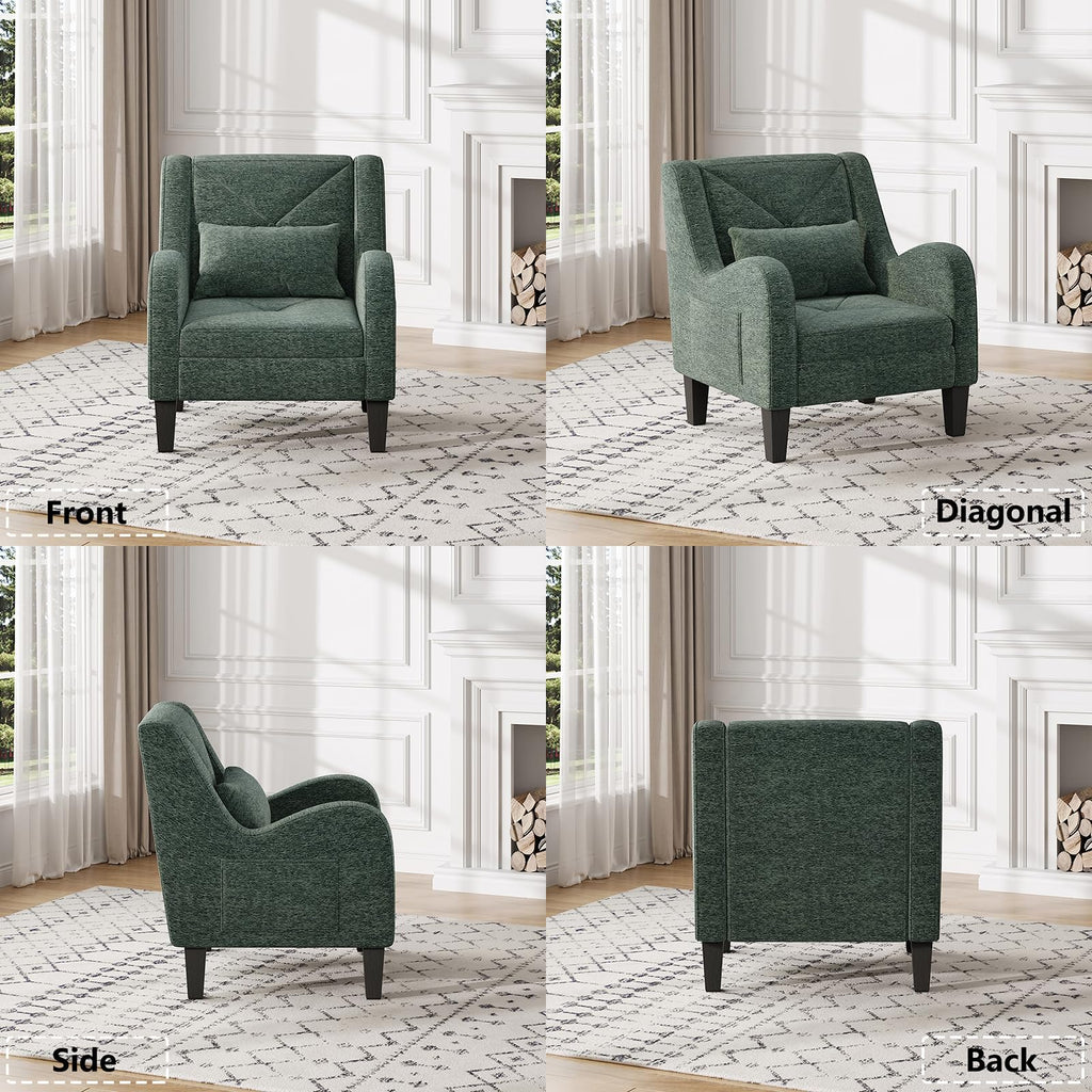 Green Chenille Upholstered Accent Chair with Lumbar Pillow A440102