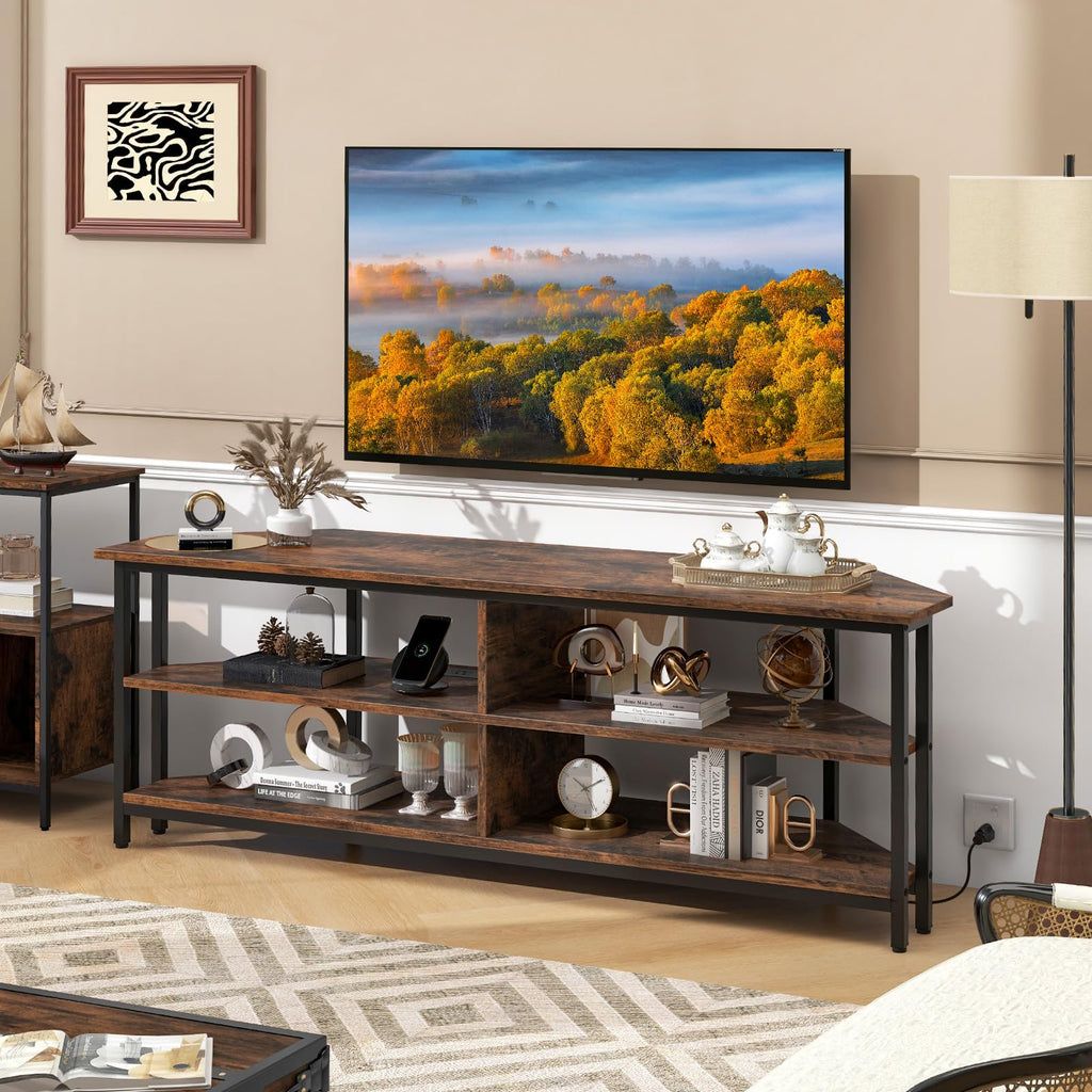 Corner TV Stand for TVs up to 65" with AC Outlets and Storage Shelves W27566