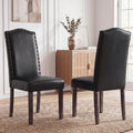 PU Dining Chair Set of 2 Upholstered with Copper Nails and Solid Wood Legs R6521