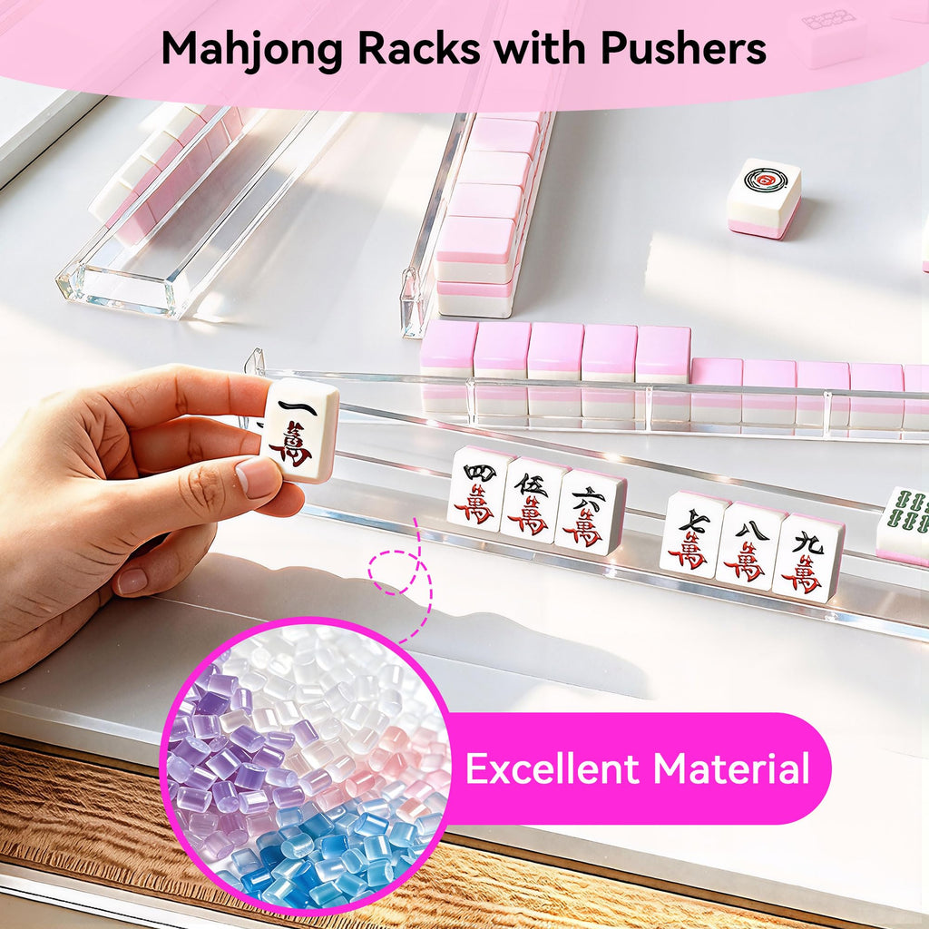 Set of 4 Clear Acrylic Mahjong Racks with Pushers L2658