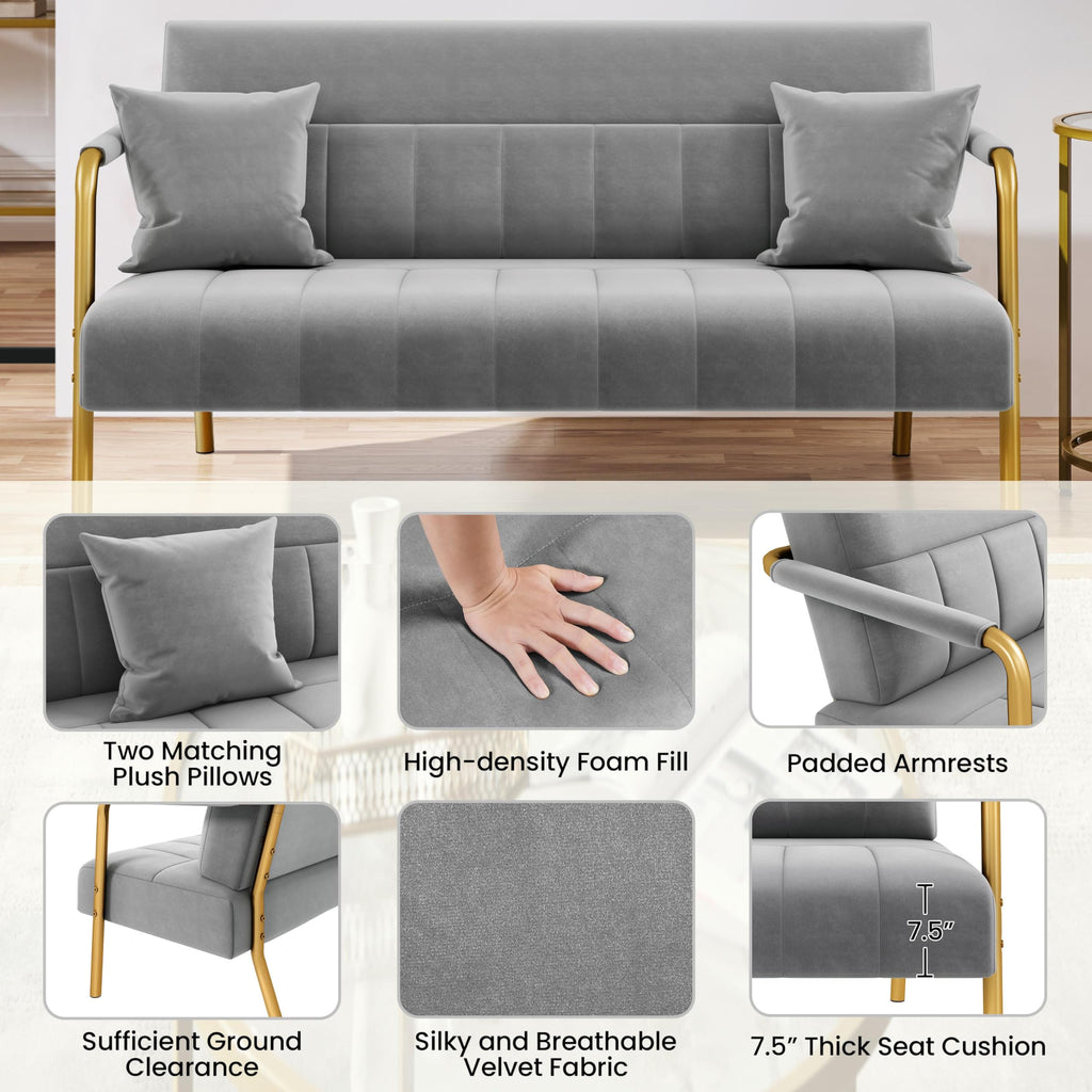 Light Gray 2 Seater Sofa with Gold-Tone Legs B68725