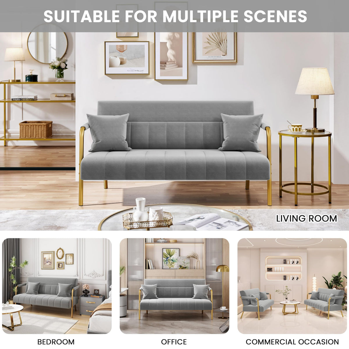 Light Gray 2 Seater Sofa with Gold-Tone Legs B68725