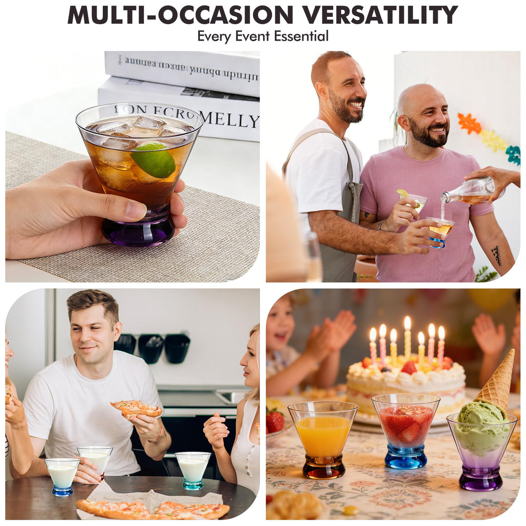 Multi Colored Stemless Martini Glasses Set of 6 D88468